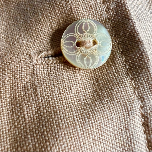 Soft Surroundings Tan Long Sleeve 100% Linen Collared Tunic Top Size PS Pockets - Picture 4 of 12